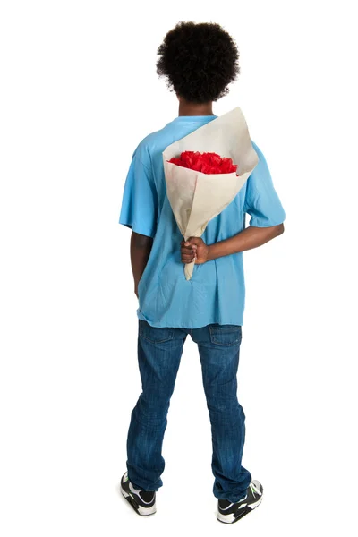 黑人少年用鲜花 — 图库照片