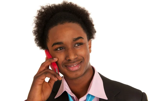 Siyah iş adamı ile hareket eden telefon — Stok fotoğraf