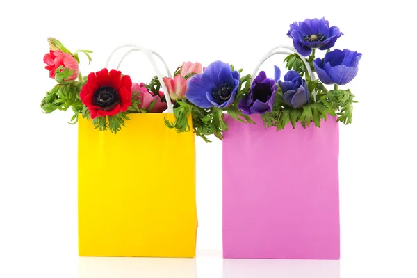 Colorful paper bags with Anemones — Stock Photo, Image