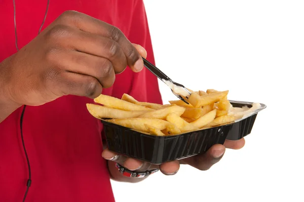 Comer batatas fritas — Fotografia de Stock