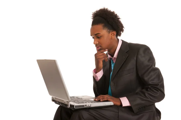 stock image Black business man with laptop