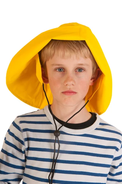 Portrait boy with rain hat — Stock Photo, Image