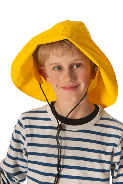 Retrato niño con sombrero de lluvia — Foto de Stock