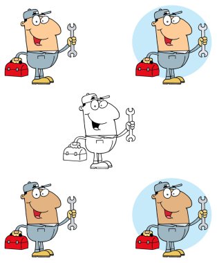 Mechanic Man With Tool Box clipart