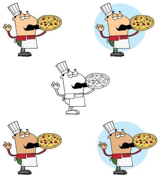 Chef pizzeria tenendo una pizza — Foto Stock