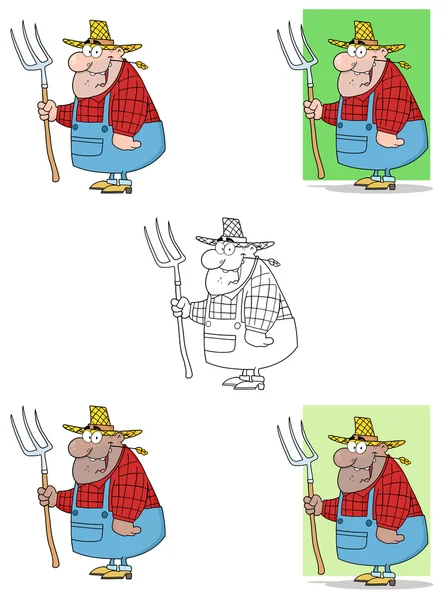 Afortunado granjero hombre llevando un rastrillo —  Fotos de Stock