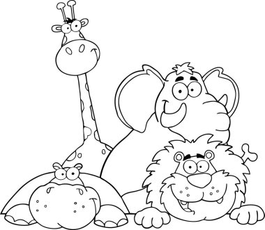 Outlined Four Jungle Animals clipart