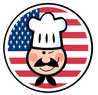 Winking Chef Face Over An American Flag Circle clipart