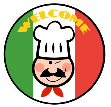 Chef Face Over A Welcome Italian Flag Circle clipart