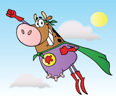 Brown Super Hero Cow Flying clipart