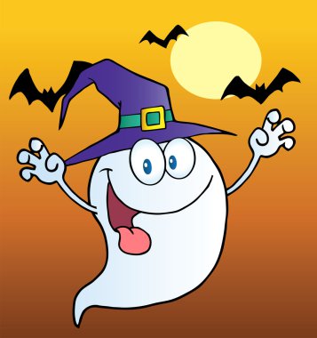 Spooky Ghost Wearing A Witch Hat clipart