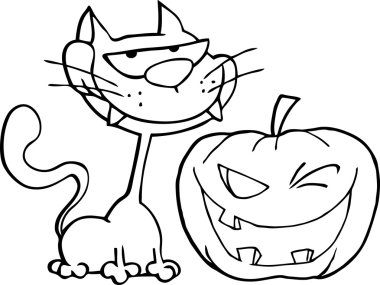 Cat And Winking Halloween Jackolantern Pumpkin clipart