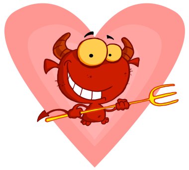 Devily Guy Holding A Pitchfork In Front Of A Heart clipart