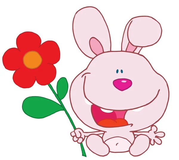 Happy Bunny Holds Flower — Stock Photo, Image