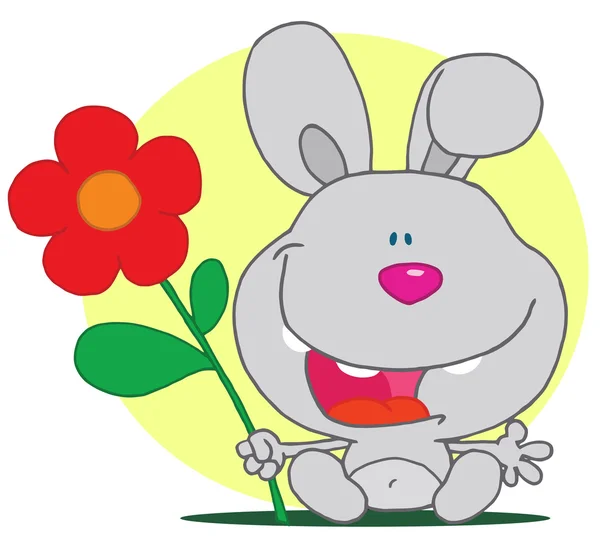 Bunny Holds Flower — Stock Photo, Image