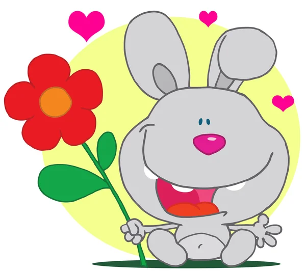 Grey Bunny Holds Flower — Stock Photo, Image