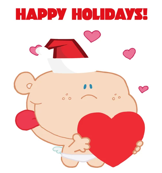 Cupido romântico com coração com sinal feliz feriados — Fotografia de Stock