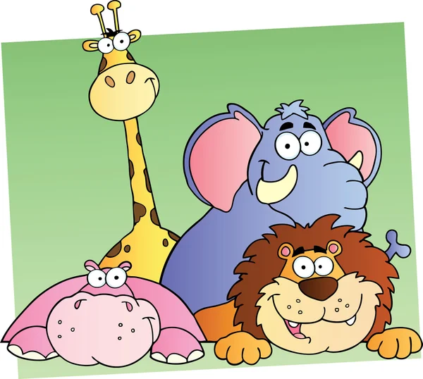 Cuatro animales de la selva de dibujos animados — Foto de Stock