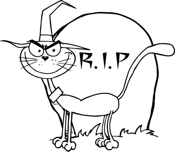 Outlined Halloween Witch Cat — Stock Photo, Image