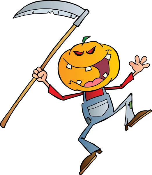 Halloween cabeza de calabaza Jack con una guadaña —  Fotos de Stock