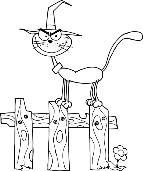 Przedstawione kot czarownicy na ogrodzenie — Zdjęcie stockowe