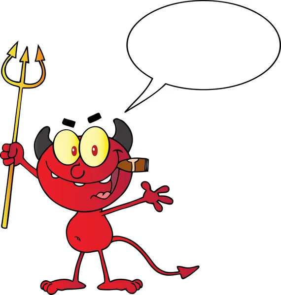Czerwony diabeł trzyma widłami i palenie cygara — Zdjęcie stockowe