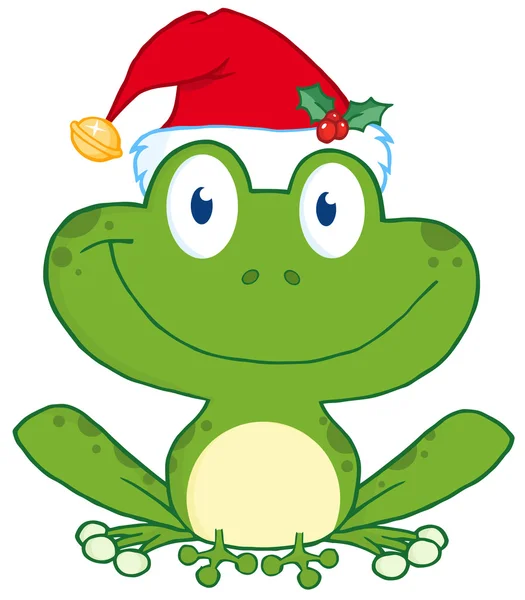 산타의 모자와 함께 행복 한 개구리 — 스톡 사진