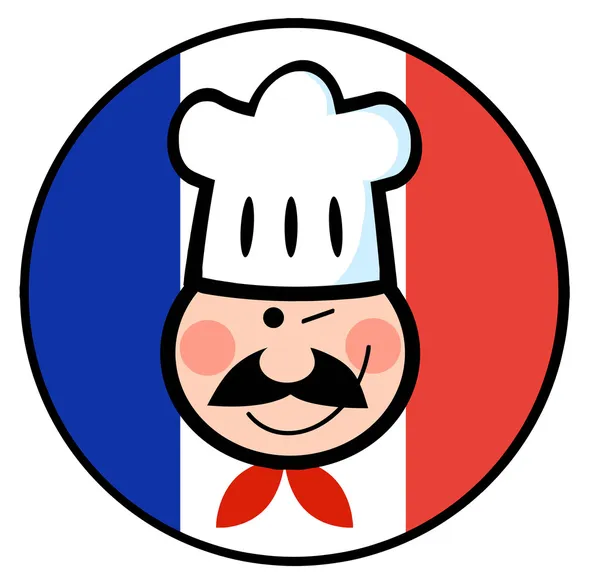 윙크 하는 프랑스 국기 원에 요리사 얼굴 — 스톡 사진