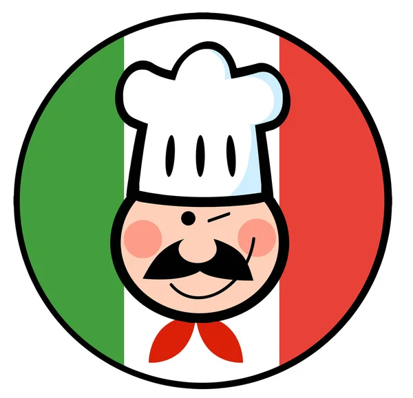 イタリアの旗円の上のシェフの顔 — ストック写真