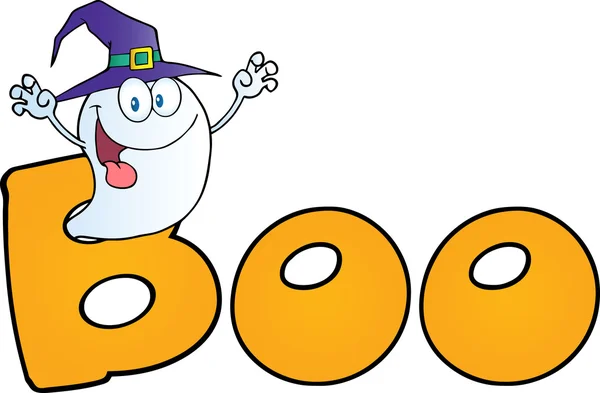 Ghost Wearing A Witch Hat In The Word BOO — Stock Photo, Image