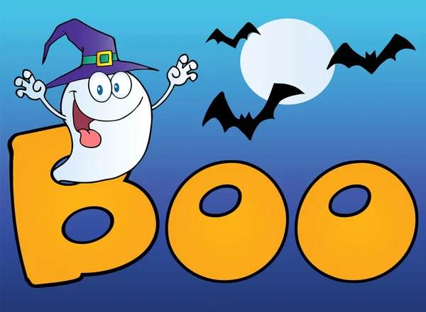 Ghost hatt häxa i ordet boo — Stockfoto