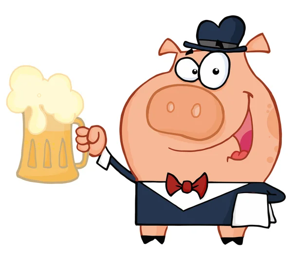 Свинья-официант с пивом — стоковое фото
