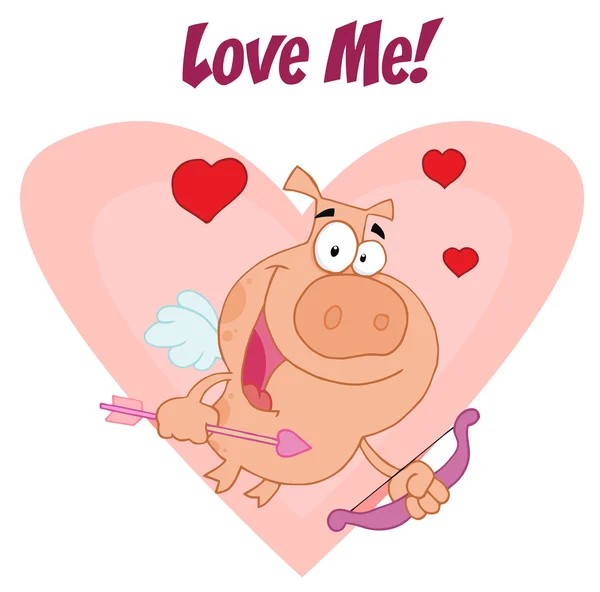 Älska mig text över en cupid piggy — Stockfoto