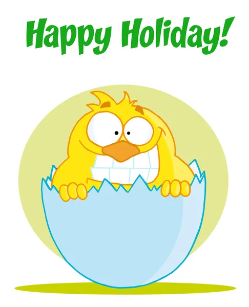 Happy Holiday Text Above A Yellow Chick Smiling — Stock Photo, Image