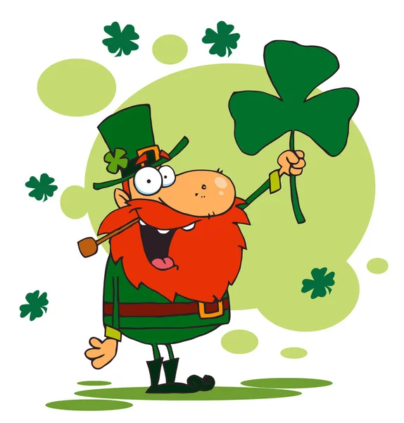 Male Leprechaun Holding Up A Clover — Stock Photo, Image