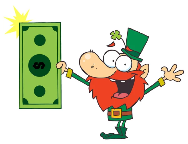Leprechaun segurando um dólar Bill — Fotografia de Stock