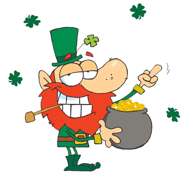 Leprechaun Holding Up His Middle Finger Of A Pot Of Gold — Zdjęcie stockowe