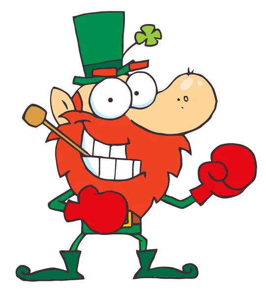 Boxing Leprechaun With A Pipe In His Mouth — Stock Photo, Image