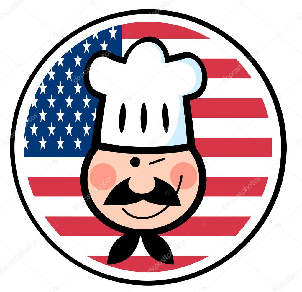 Winking Chef Face Over An American Flag Circle