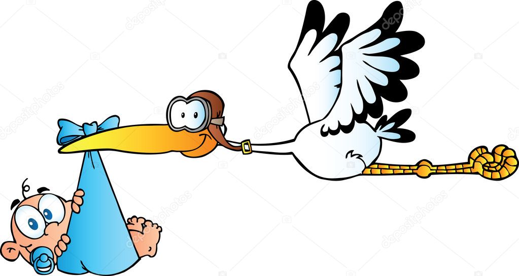 Stork Delivering A Newborn Baby Boy — Stock Photo © HitToon #8244425