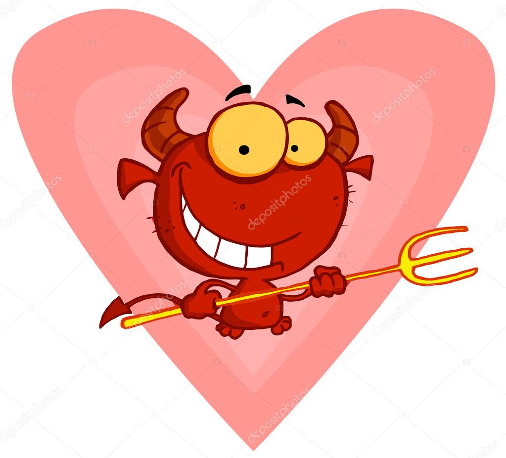 Devily Guy Holding A Pitchfork In Front Of A Heart
