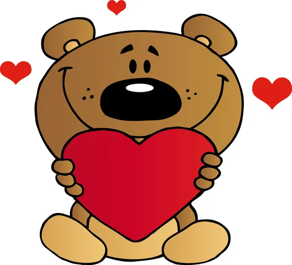 Urso de peluche segurando um coração vermelho — Fotografia de Stock