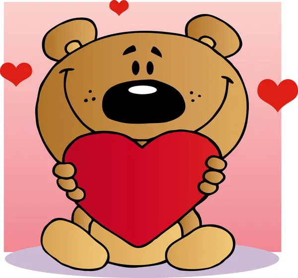 熊持有一颗红色的心 — 图库照片