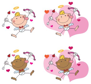 Stick Cupid with Bow and Arrow Flying clipart