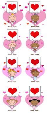 Stick Cupids Holding A Banner With Heart clipart