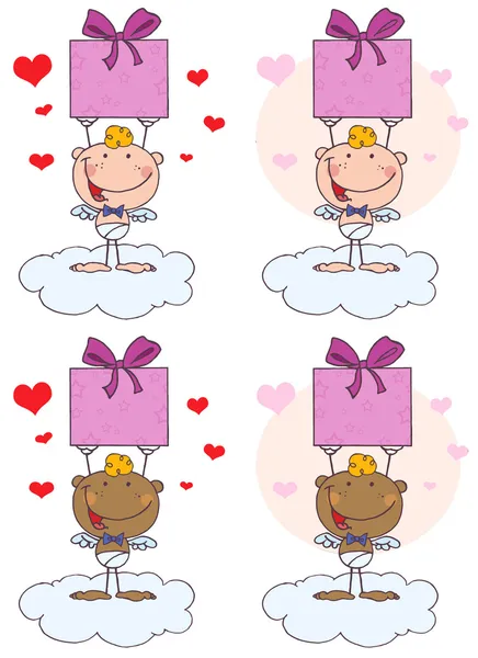 Stick Cupid Holding Up A Gift — Stock Photo, Image