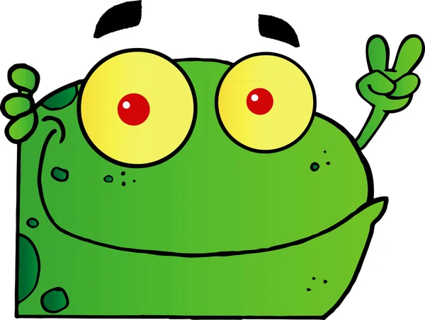 青蛙打手势和平标志与他的手 — 图库照片