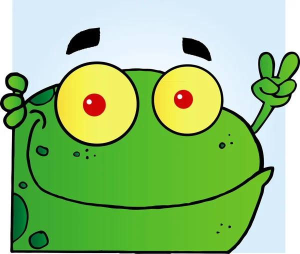 Żaba, wskazując ręką znak pokoju — Zdjęcie stockowe
