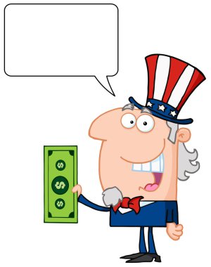 Talking Uncle Sam Holding Tax Dollars clipart