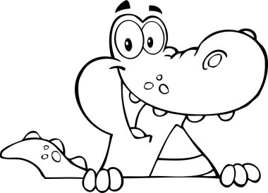 Outlined Alligator Over A Sign Board clipart